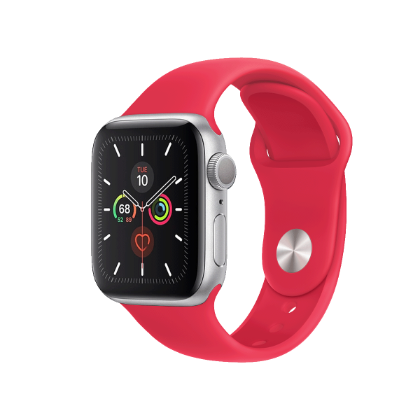 Apple Watch Series 5 | 40mm | Aluminium Case Zilver | Rood sportbandje | GPS | WiFi + 4G