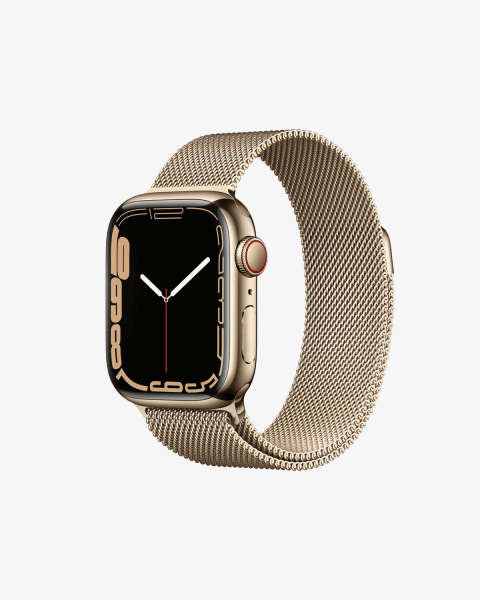 Apple Watch Series 7 | 41mm | Stainless Steel Case Goud | Goud Milanees bandje | GPS | WiFi + 4G