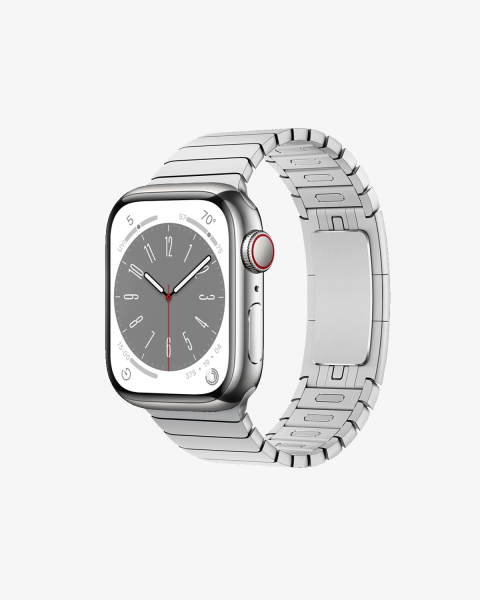 Apple Watch Series 8 | 41mm | Stainless Steel Case Zilver | Zilveren Schakelarmband  | GPS | WiFi + 4G