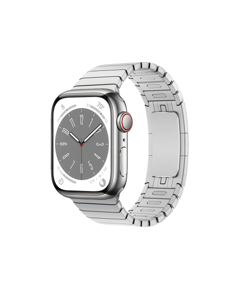 Apple Watch Series 8 | 41mm | Stainless Steel Case Zilver | Zilveren Schakelarmband  | GPS | WiFi + 4G