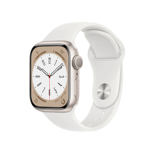 Apple Watch Series 8 | 41mm | Aluminium Case Sterrenlicht Wit | Wit sportbandje | GPS | WiFi