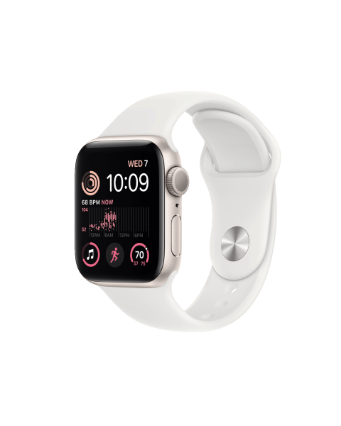 Apple Watch Series SE 2022 | 40mm | Aluminium Case Sterrenlicht Wit | Wit sportbandje | GPS | WiFi + 4G