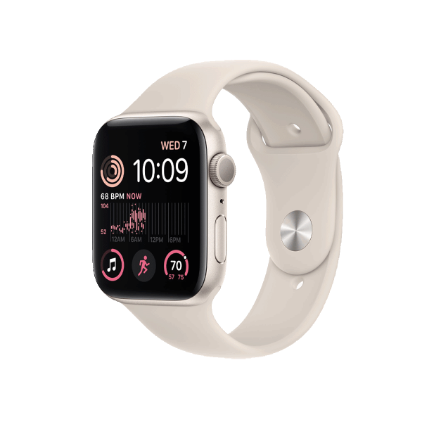 Apple Watch Series SE 2022 | 44mm | Aluminium Case Sterrenlicht Wit | Sterrenlicht Wit sportbandje | GPS | WiFi